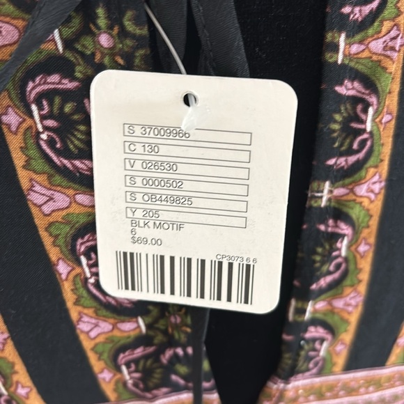 NWT Ecote Flare Long Sleeve Black Motif Paisley Boho Mini Dress 0091 - Picture 9 of 9